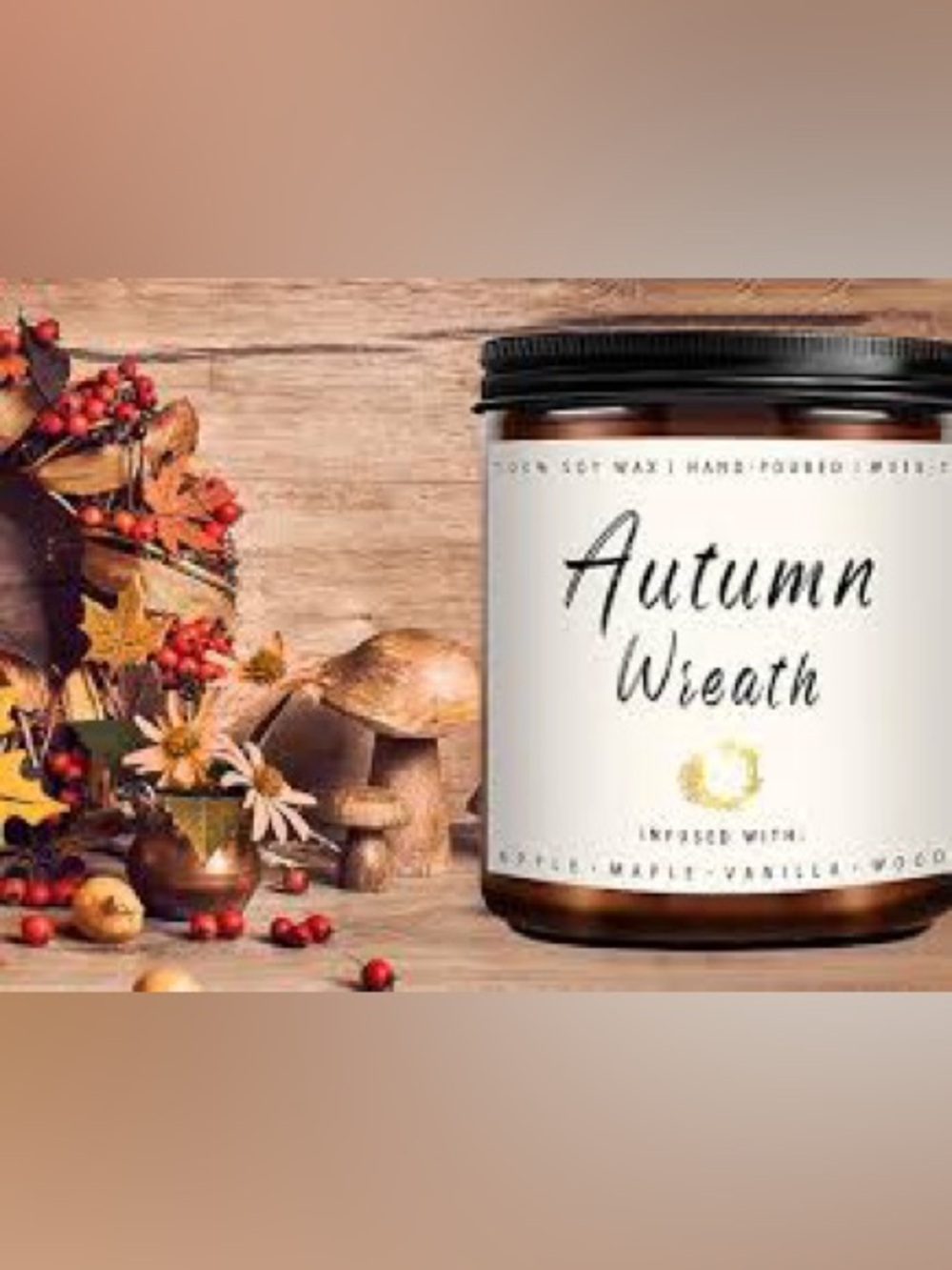 Phewnyzo Fall Candle- Autumn Wreath Scented Candle - 8 oz Soy NWT - Picture 2 of 4